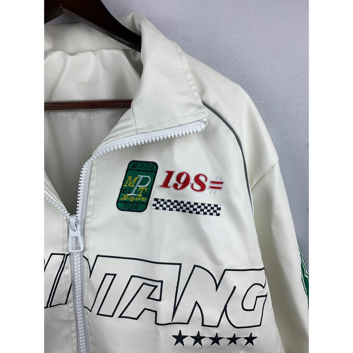 Women’s Mepintang White Leather Sports Jacket Size L