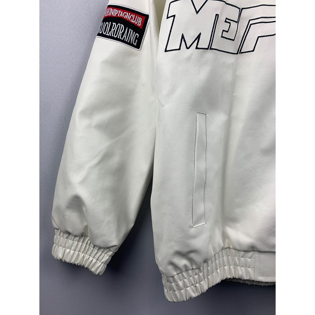 Women’s Mepintang White Leather Sports Jacket Size L