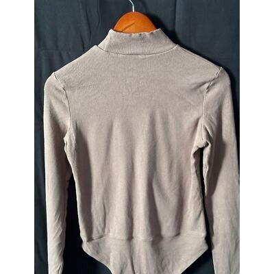 She + Sky Long Sleeve Turtleneck Bodysuit Size L In Taupe