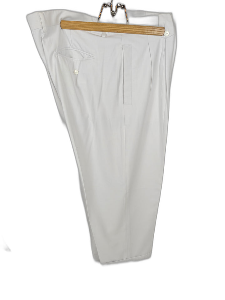 Bacazio Men's White Dress Pants Size 44R Pleated Polyester Blend Formal Slacks