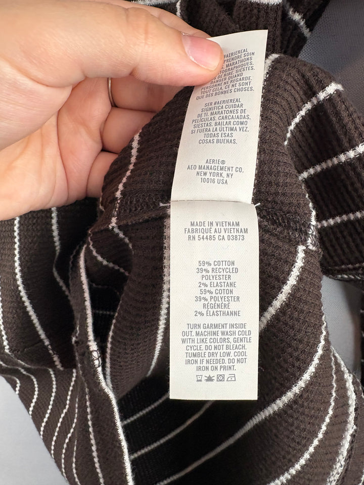 Women’s Aerie Medium Chocolate Brown w/ White Stripes Long Sleeve
