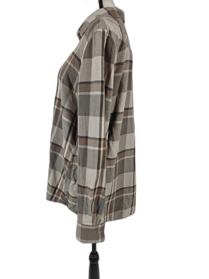 Womens Lands End Flannel Shirt Brown Plaid Size M