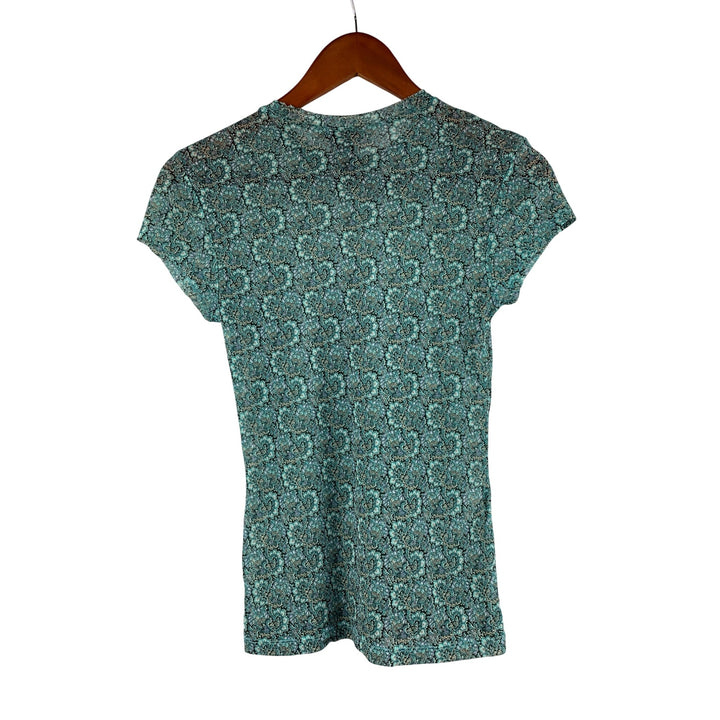 The Limited Womens M Teal Paisley Short Sleeve