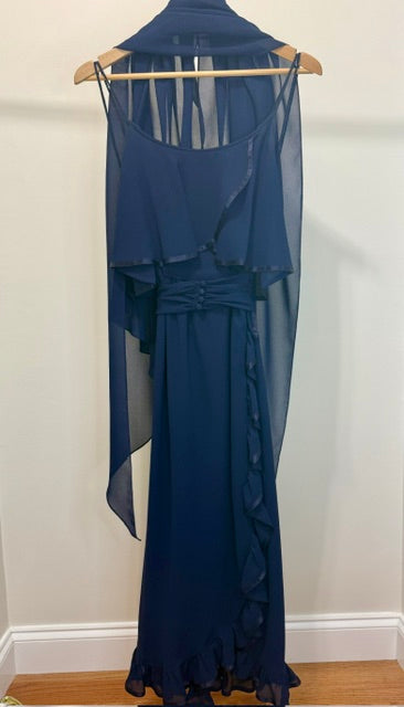 Majestic Vintage Navy Chiffon Ruffle Dress – Size 4–6, Union Made Canada
