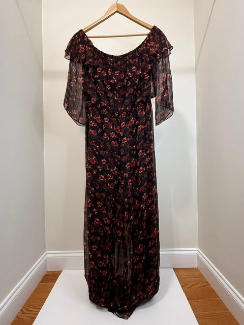 Rachel Zoe Floral Silk Wide Leg Jumpsuit Off Shoulder Sz12