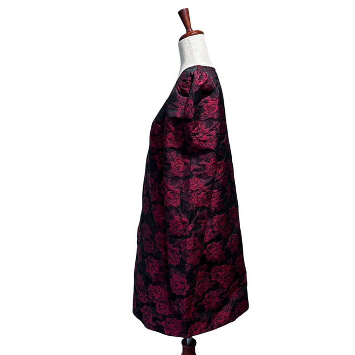 GANNI Dress 36 US Small Botanical Print Jacquard Long Sleeve Minidress in High Risk Red Cocktail