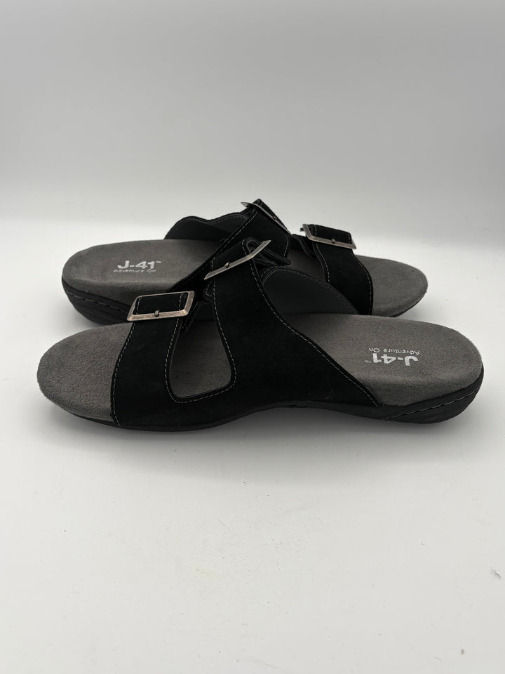 Women’s J-41 Size 8 Black Suede Slide Buckle Sandals
