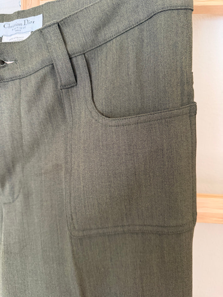 Vintage Christian Dior by John Galliano Olive Wide Leg Pants US 6