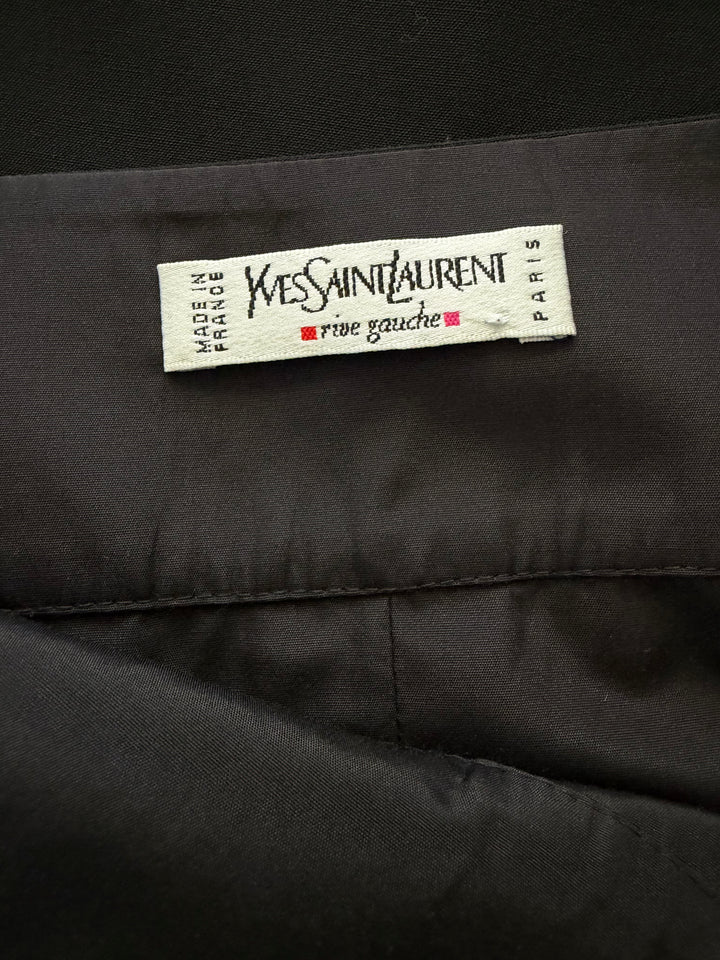 Yves Saint Laurent Rive Gauche Wool High Low Asymmetric Midi Skirt Black FR 38
