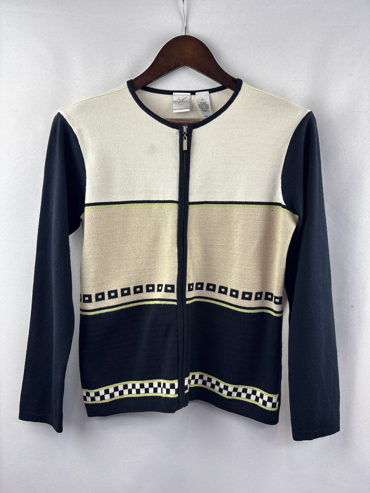 Women’s Emma James Small Black, Beige &amp; Cream Patterned Sweater