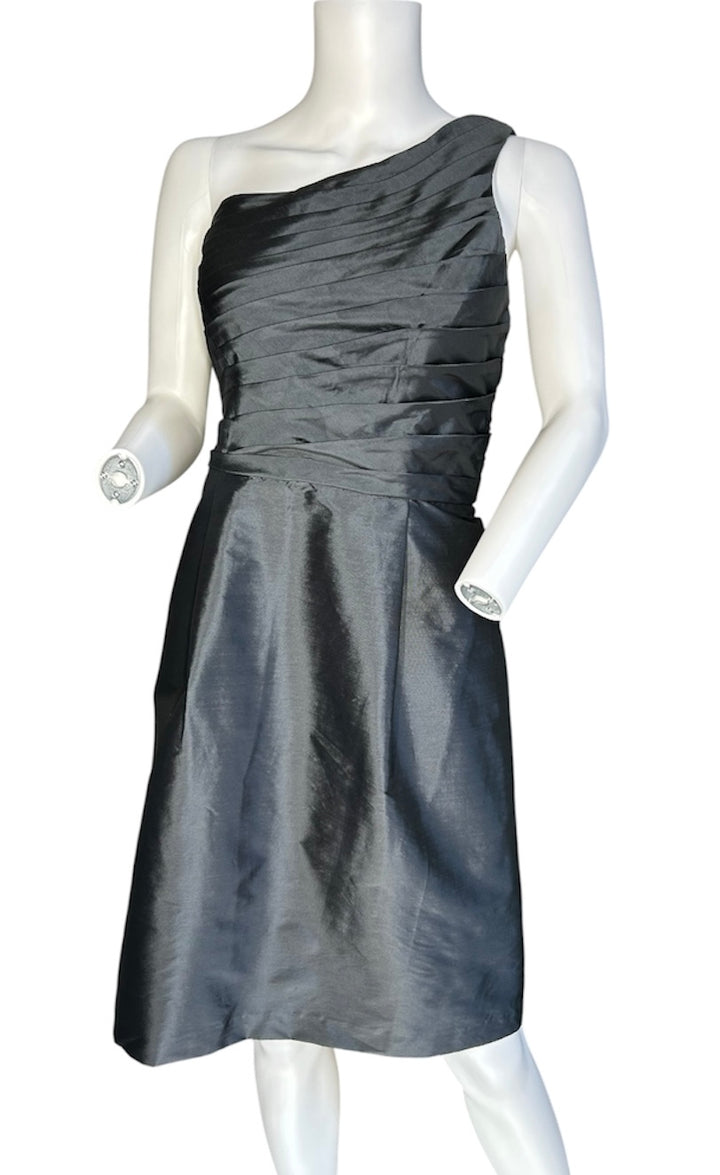 Monique Lhuillier Bridesmaids Gray One Shoulder Pleated Cocktail Knee Length Dress Size 8