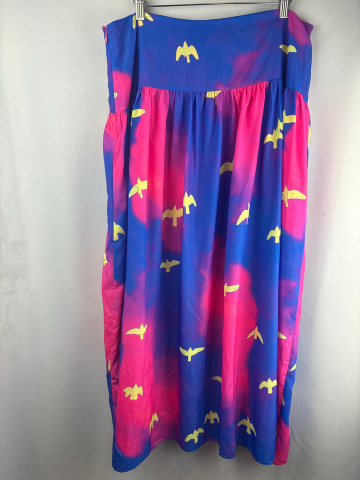 Women’s Chaouiche XL Pink &amp; Blue Maxi Skirt w/ Yellow Birds