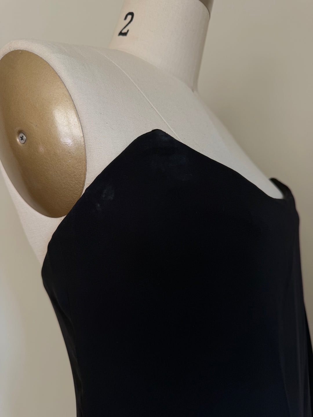 Vintage 1990s Calvin Klein Black Strapless Draped Column Maxi Gown