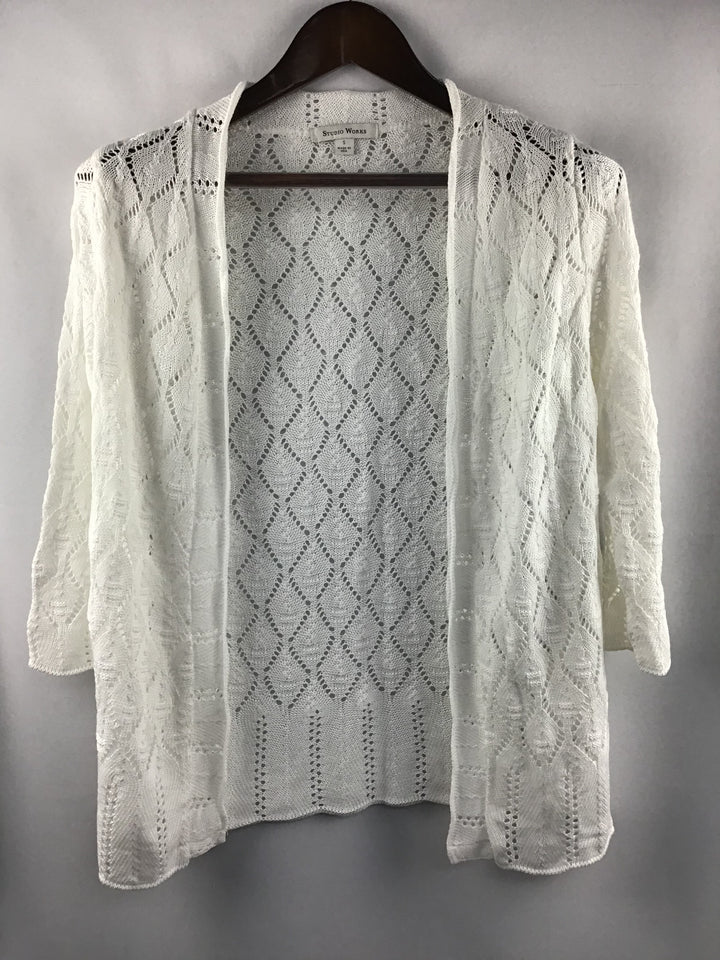 Women’s Studio Works White 3/4 Sleeve Knit Open-Front Cardigan Size S