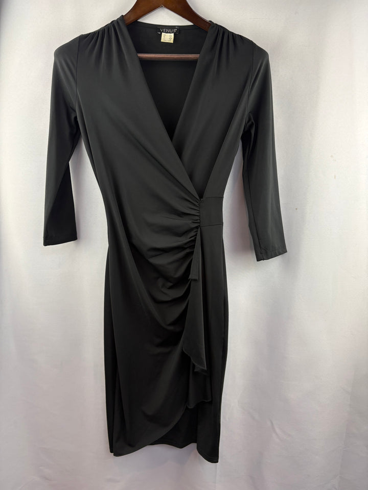 Women’s Venus XS Black Faux Wrap Dress w/ Half Sleeves