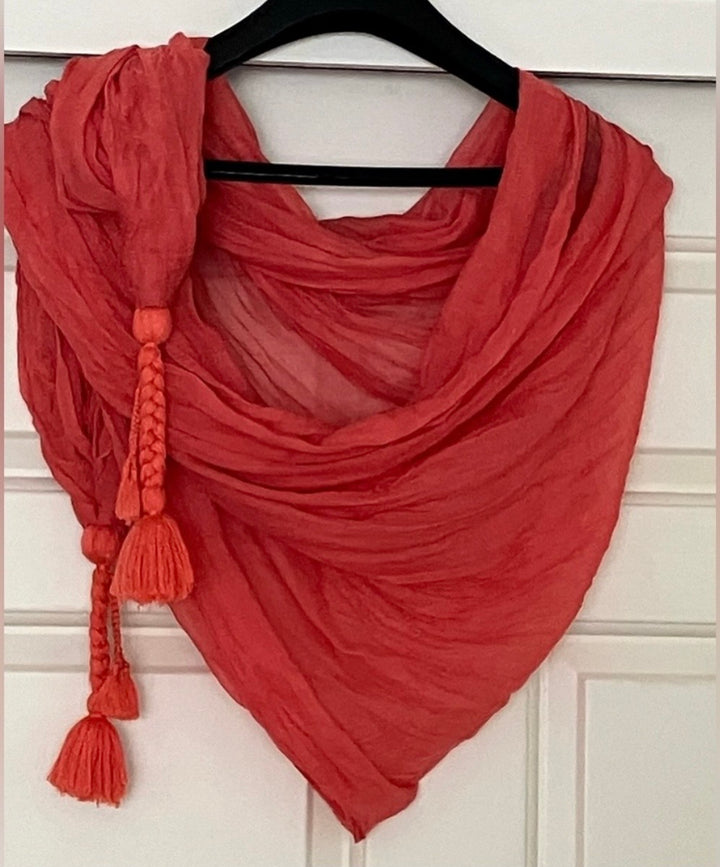 Anthropologie Remi &amp; Reid Persimmon Textured Wrap/Scarf – Braided Tassels – 41x62