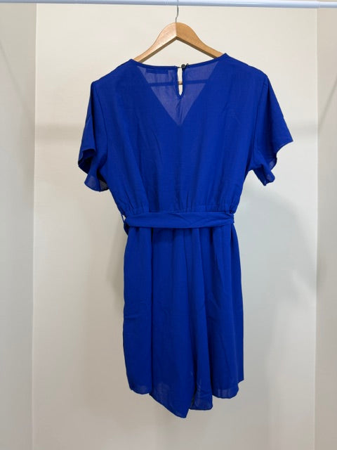 REORIA Royal Blue Belted V Neck Romper SzXL