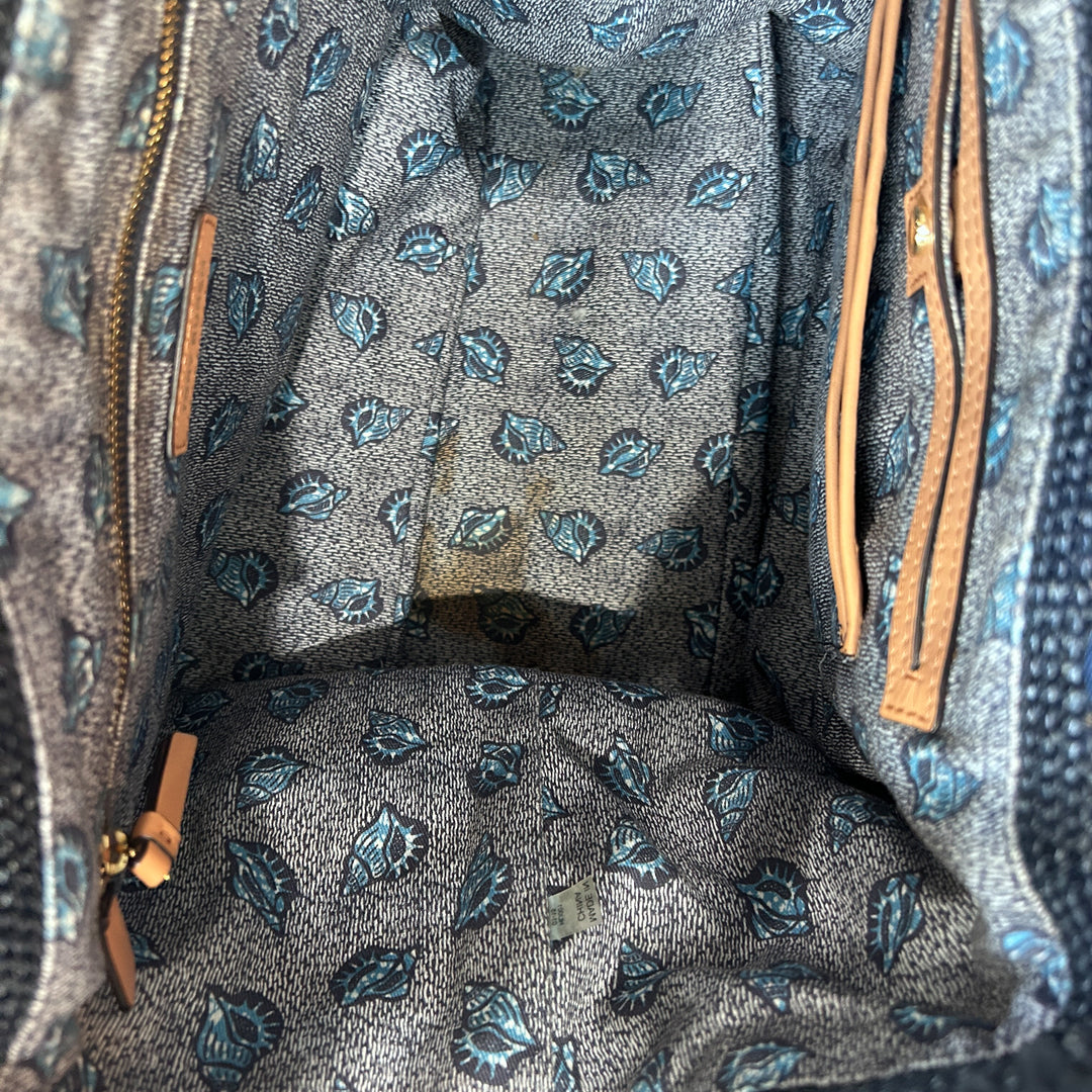Tory Burch Knotted Whale Beach/Pool Tote Handbag Purse Blue Canvas Nautical Preppy Whimsical Vacatio