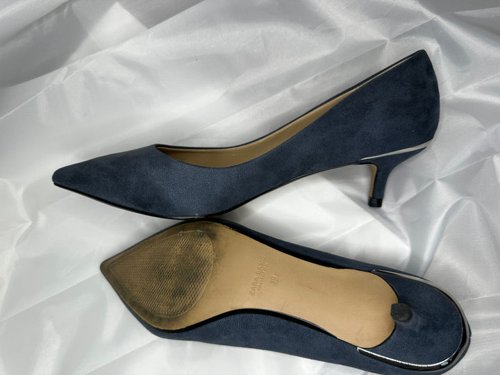 Zara Basic Gorgeous Blue Grey Suede Look Pumps with Silver-Tone Detail
