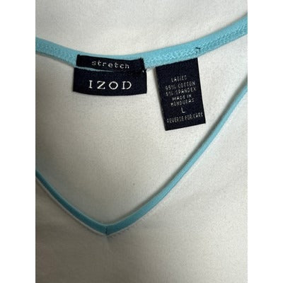 Women’s IZOD White Stretch Tee w/Light Blue accents Sz L