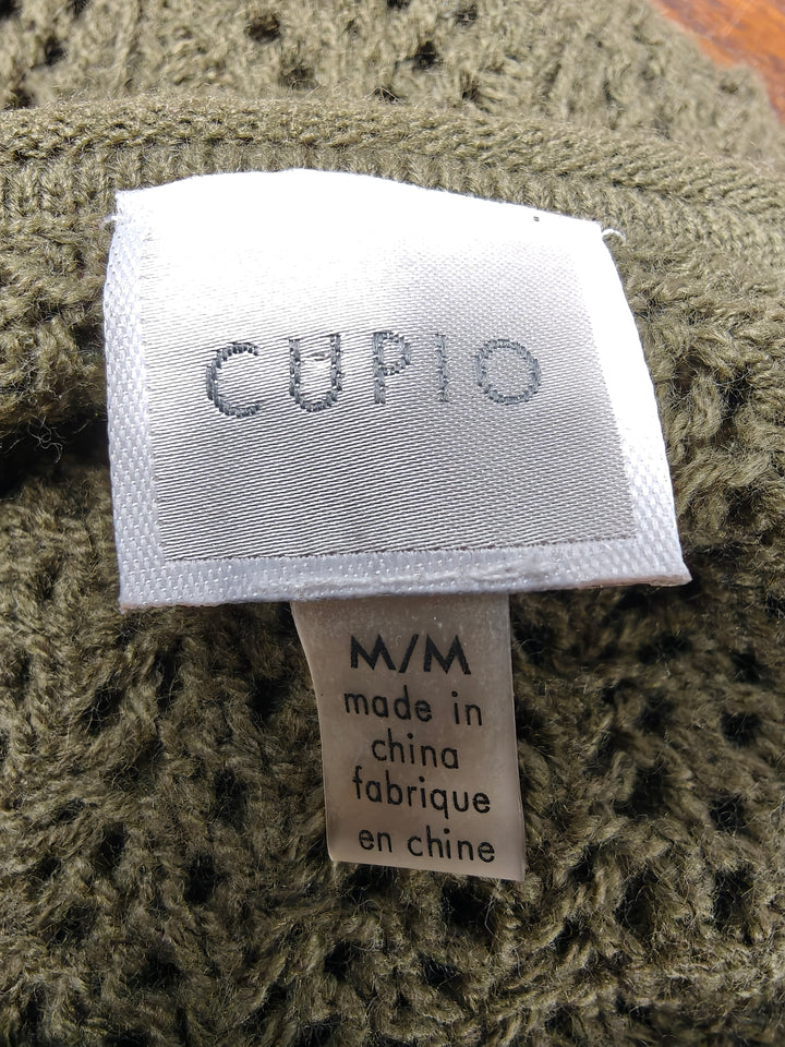 Women’s Cupio Open Knit Crochet Sweater Olive Green Size M/M