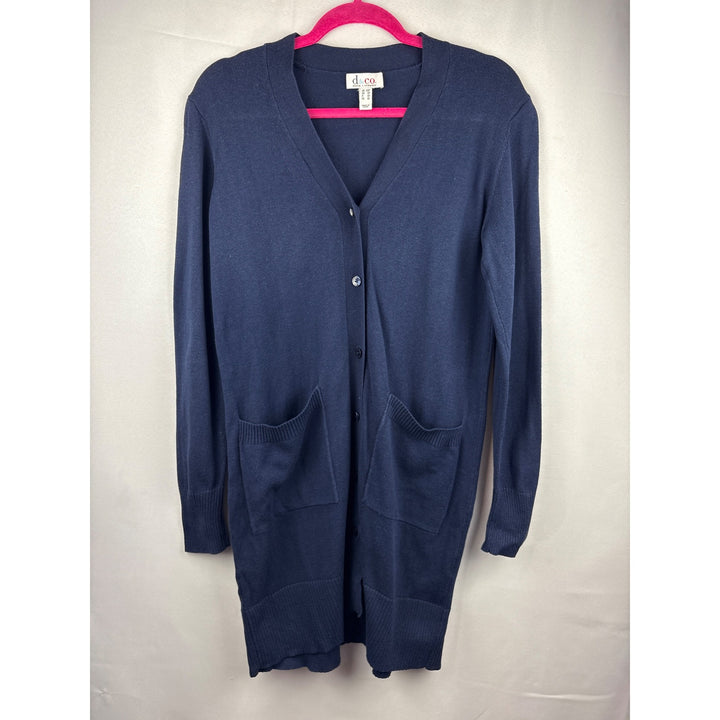 D & Co. Navy Blue Long Cardigan Sweater XS Petite