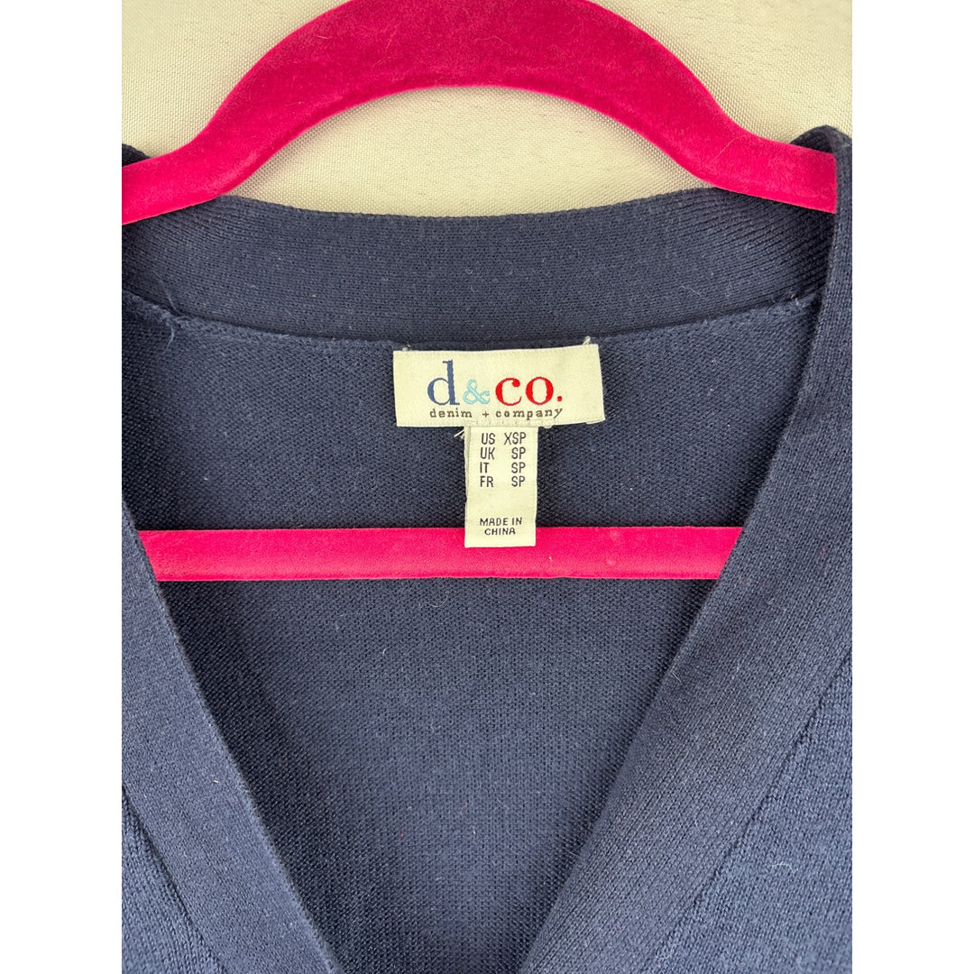 D & Co. Navy Blue Long Cardigan Sweater XS Petite