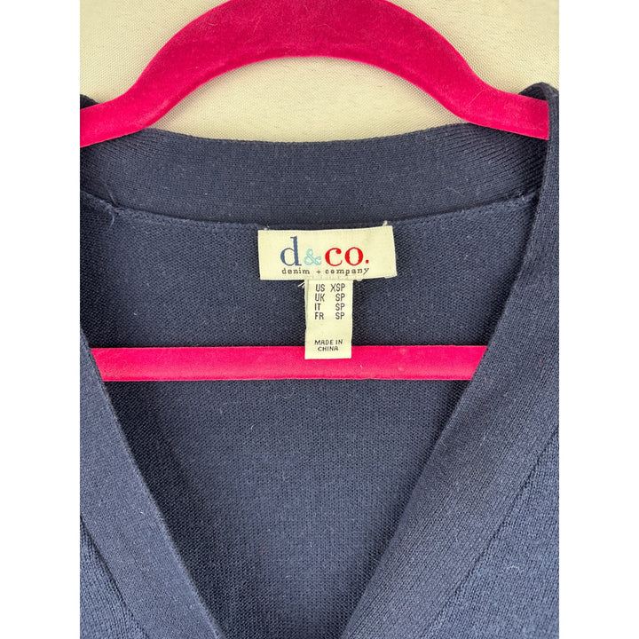 D & Co. Navy Blue Long Cardigan Sweater XS Petite