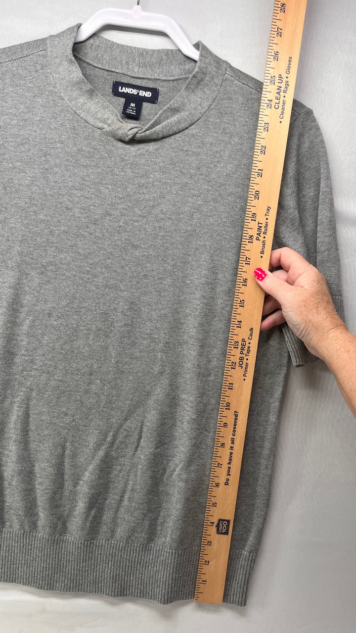 Lands’ End Women’s Gray Cotton Short Sleeve Sweater Knit Pullover Casual Top