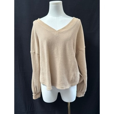 Madewell Waffle Knit V Neck Oversized Thermal Sweater Soft Neutral Comfort Top