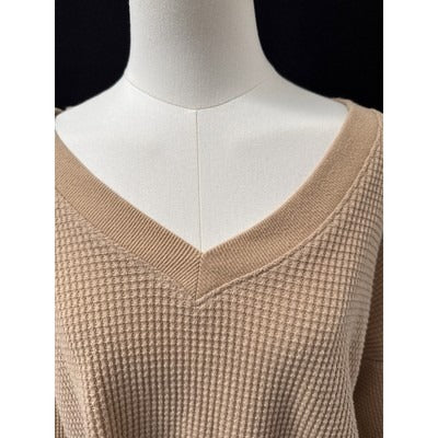 Madewell Waffle Knit V Neck Oversized Thermal Sweater Soft Neutral Comfort Top