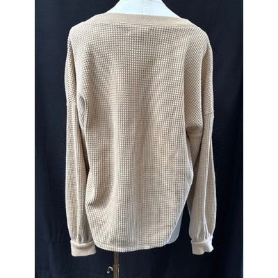 Madewell Waffle Knit V Neck Oversized Thermal Sweater Soft Neutral Comfort Top