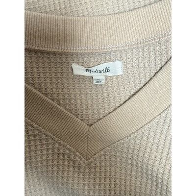 Madewell Waffle Knit V Neck Oversized Thermal Sweater Soft Neutral Comfort Top