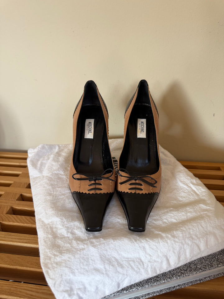 Vintage Moschino Two-Tone Leather Bow Pumps Size 39