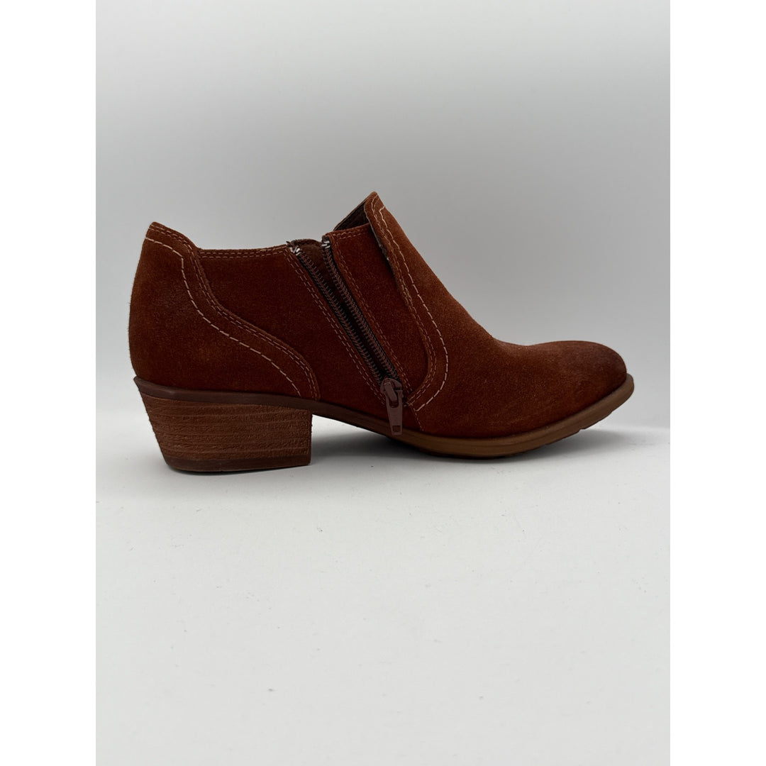 Earth Origins Womens Suede Ankle Boots With Side Zipper Closure In Brown Sz 7.5