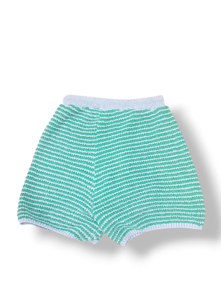 Zara Green Gray Striped Knit Drawstring Shorts Size Large Lounge Coastal