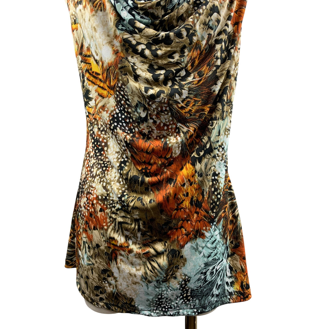 Cocomo Womens Sleeveless Cowl Neck Animal Print Top With Lace Detail