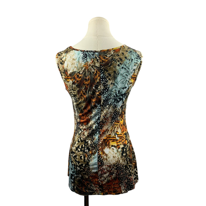 Cocomo Womens Sleeveless Cowl Neck Animal Print Top With Lace Detail