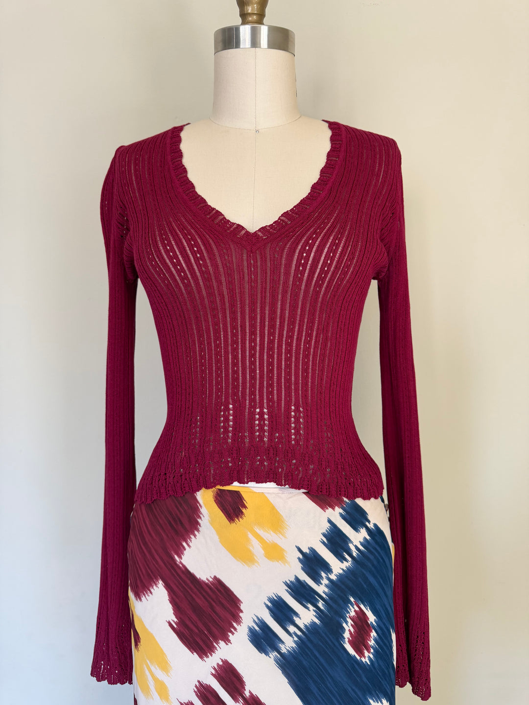 Archival John Galliano Era Christian Dior Burgundy V-Neck Sweater