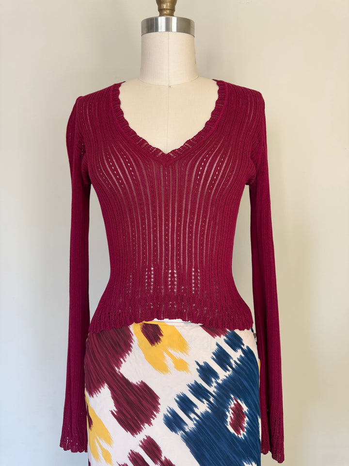Archival John Galliano Era Christian Dior Burgundy V-Neck Sweater