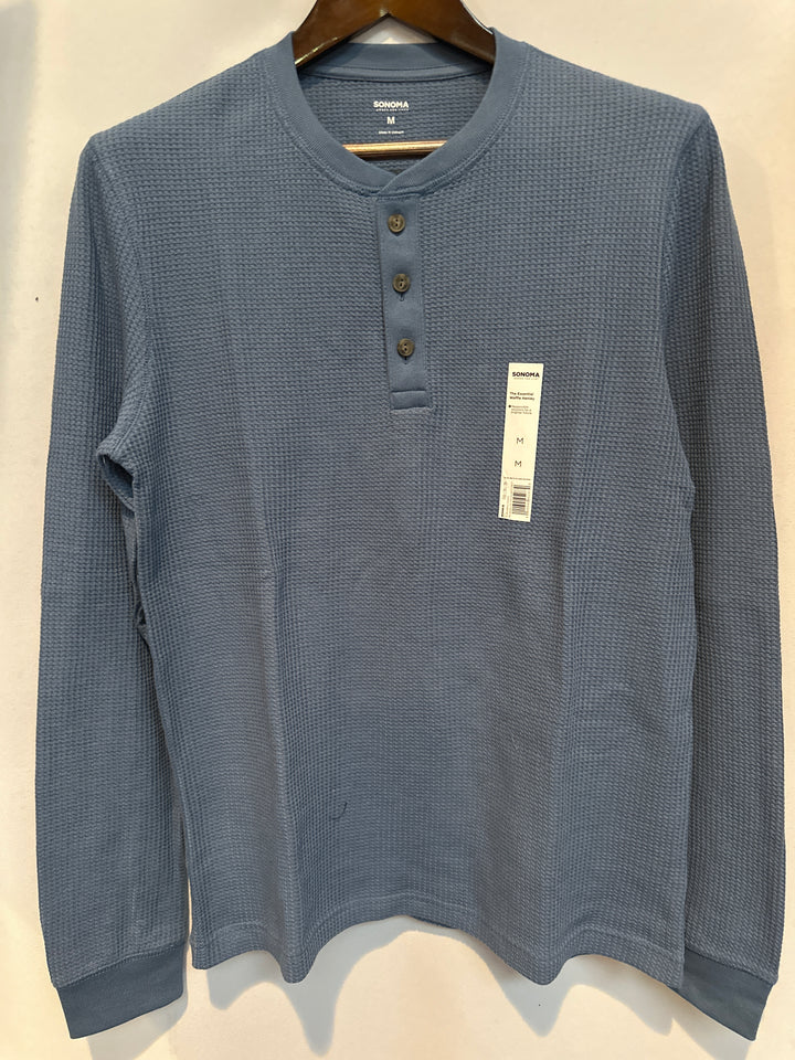 Men’s Sonoma Slate Blue Waffle Henley Size M