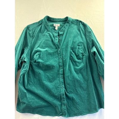 D&Co. Womens 2X Teal Button-Up Long-Sleeve Shirt