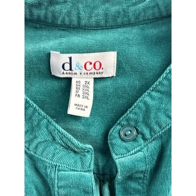 D&Co. Womens 2X Teal Button-Up Long-Sleeve Shirt