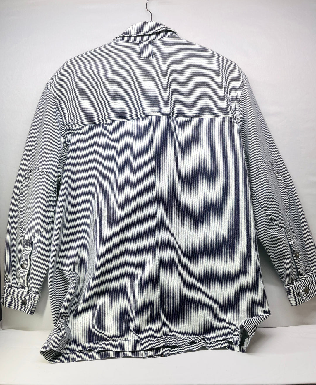 Duluth Trading Co Hickory Stripe Chore Coat Workwear Railroad inspired Denim Jacket