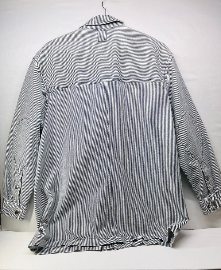 Duluth Trading Co Hickory Stripe Chore Coat Workwear Railroad inspired Denim Jacket