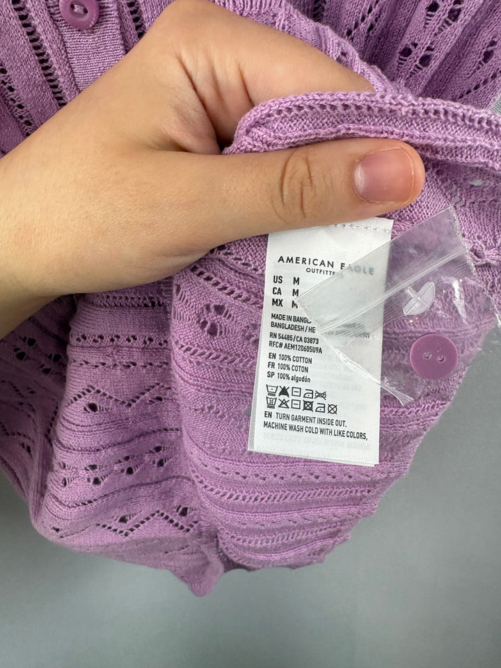 Women’s American Eagle Medium Lilac Knit Short Sleeve 3/4 Button Shirt