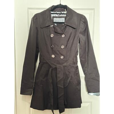 Guess Womens Double-Breasted Trench Coat Size M Black & White
