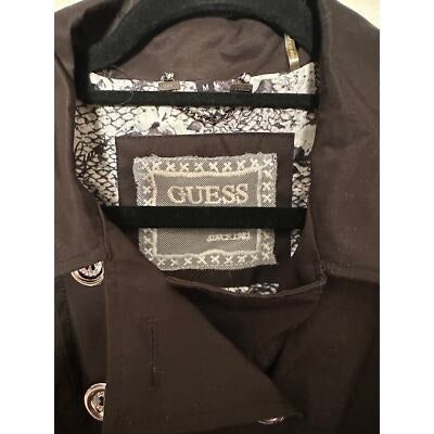Guess Womens Double-Breasted Trench Coat Size M Black & White