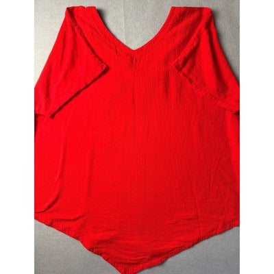 Women’s Cottonways Red Cotton Blouse Sz V-Neck Blouse Sz 3X