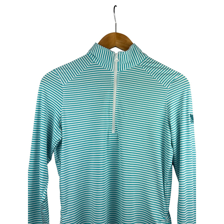 Straight Down Performance PGA West Womens Quarter-Zip Pullover Top S Blue/White Striped
